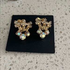 Signed Continental Vintage Rhinestone Clip-On Earrings